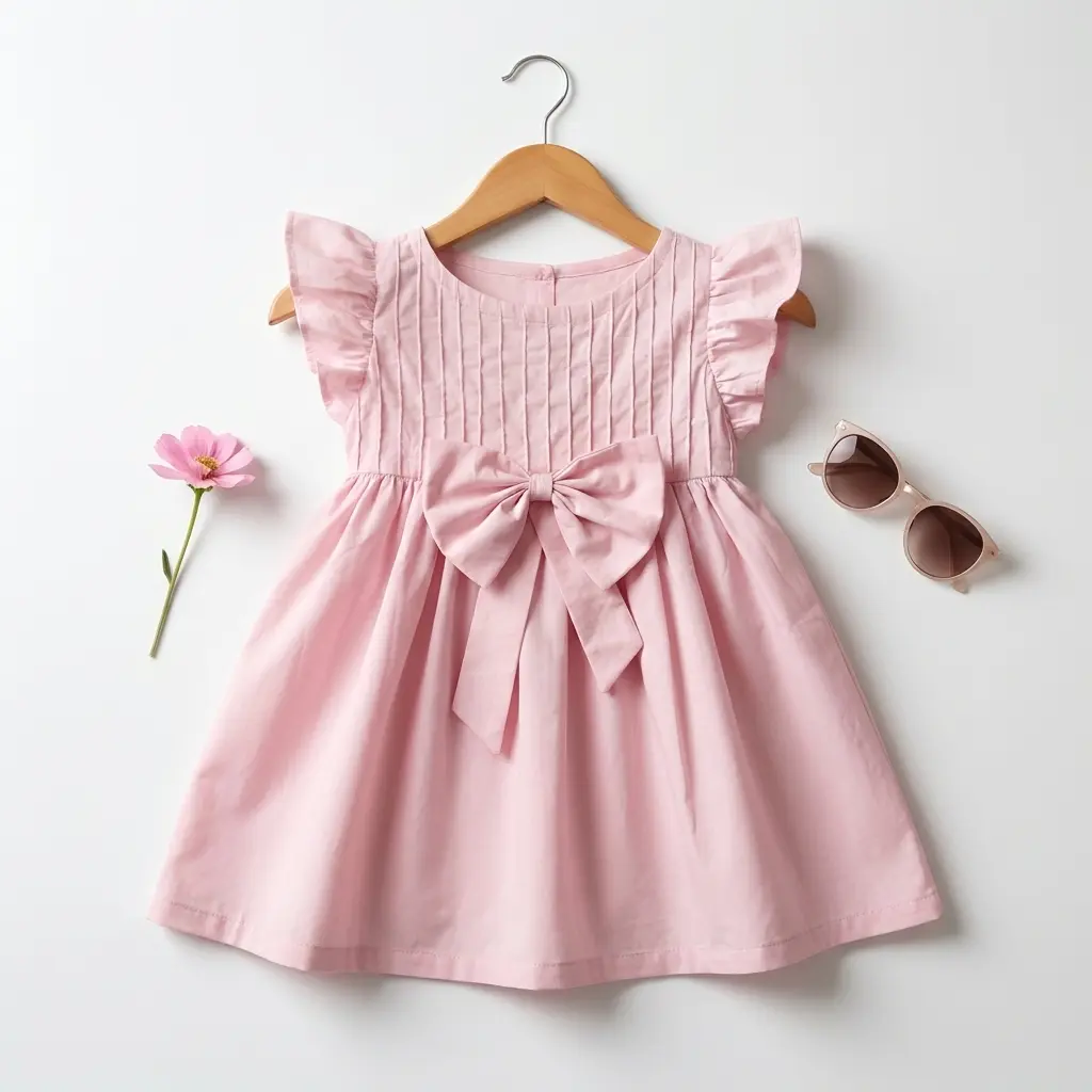 Petal-Pink Bow Cotton Frock